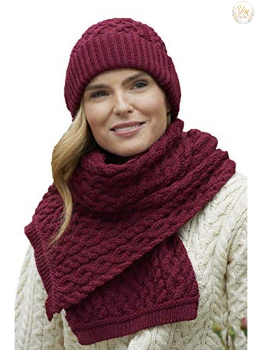 Merino Wool Knitted Trellis Pattern Scarf - Traditional Irish Design